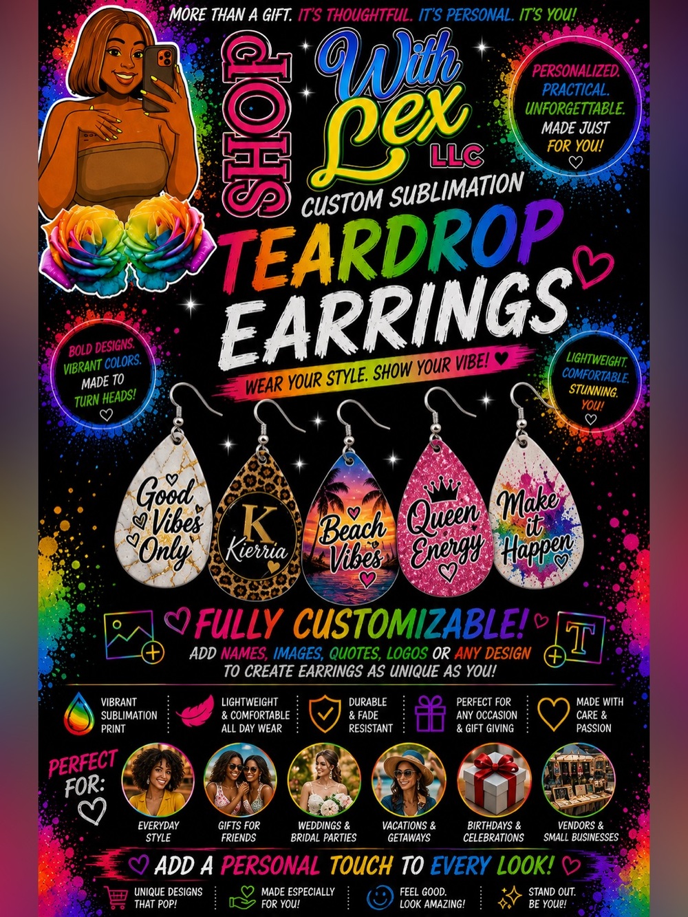 💧 Custom Sublimation Teardrop Earrings